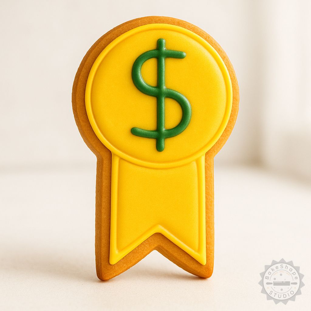 Prize shape cookie cutter and stamp set STL for 3D printing with award ribbon designs in three sizes