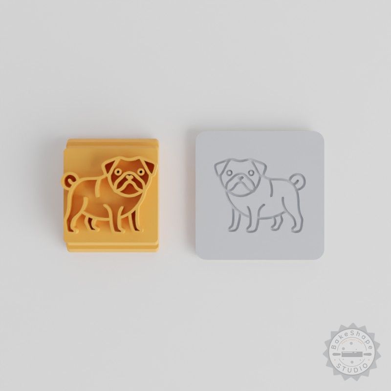 Pug Stamp Tile Set, 5 Sizes for Clay, Cookie & Fondant, Dog Breed Motif