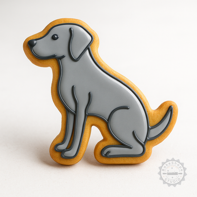 Decorated example 1 of Weimaraner Cookie Cutter Set, Dog Shape Stamp, Fondant Tool, Silver Grey Dog Design, S/M/L Sizes, 6-Piece