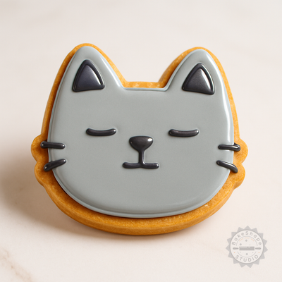 Decorated example 1 of Neutral Cookie Cutter Set, 6-Piece Shape and Stamp for Cookies and Fondant, Calm Face Designs in S/M/L Sizes