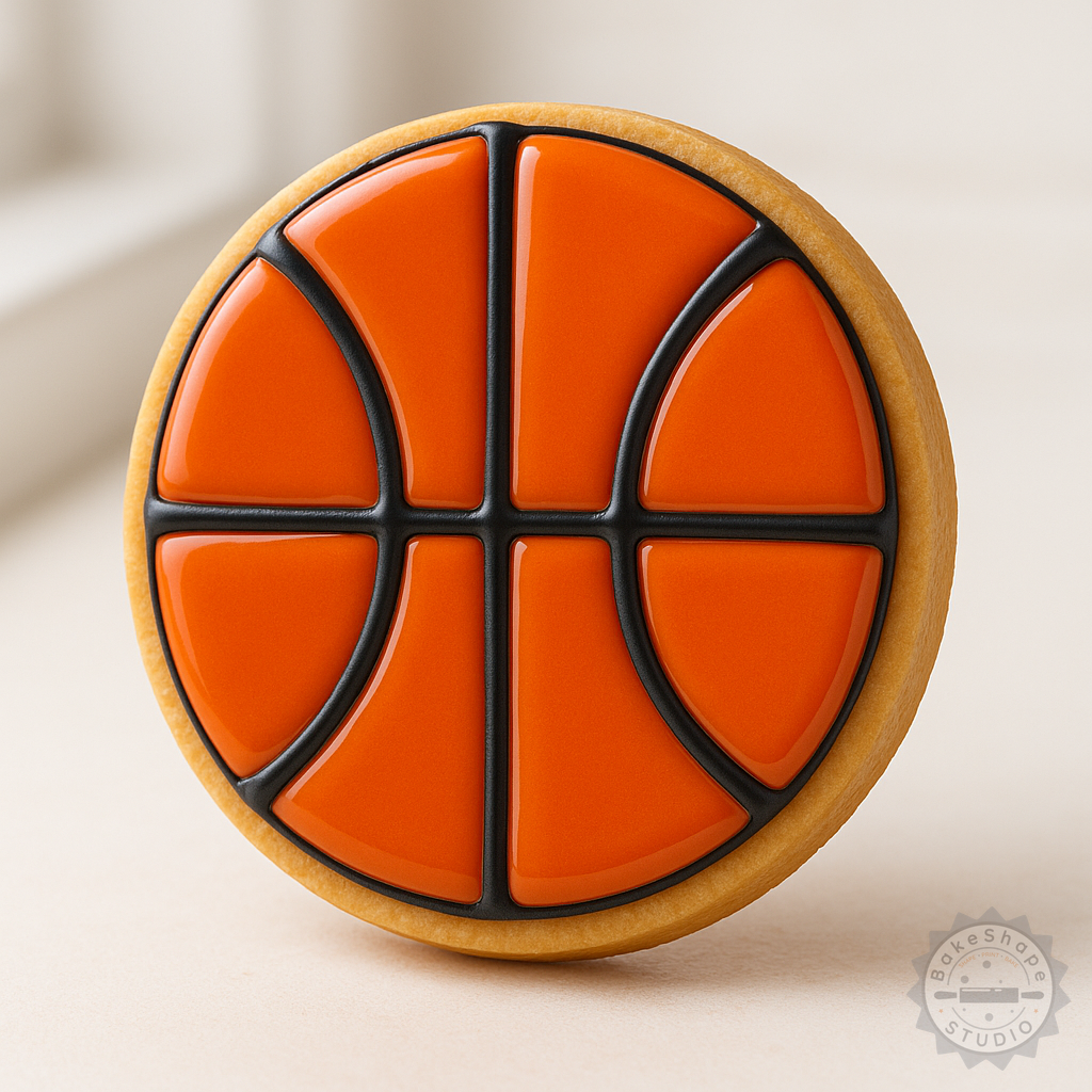 Decorated example 1 of Basketball Shape Cutter and Stamp Set, Perfect for Cookies and Fondant, 6 Piece Bundle (S/M/L Sizes)