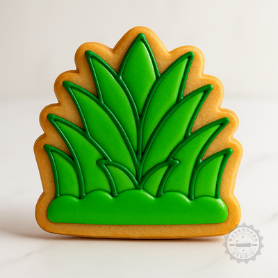 Decorated example 1 of Grass Cookie Cutter and Stamp Set, 6-Piece Lawn Fondant Molds, S/M/L Sizes