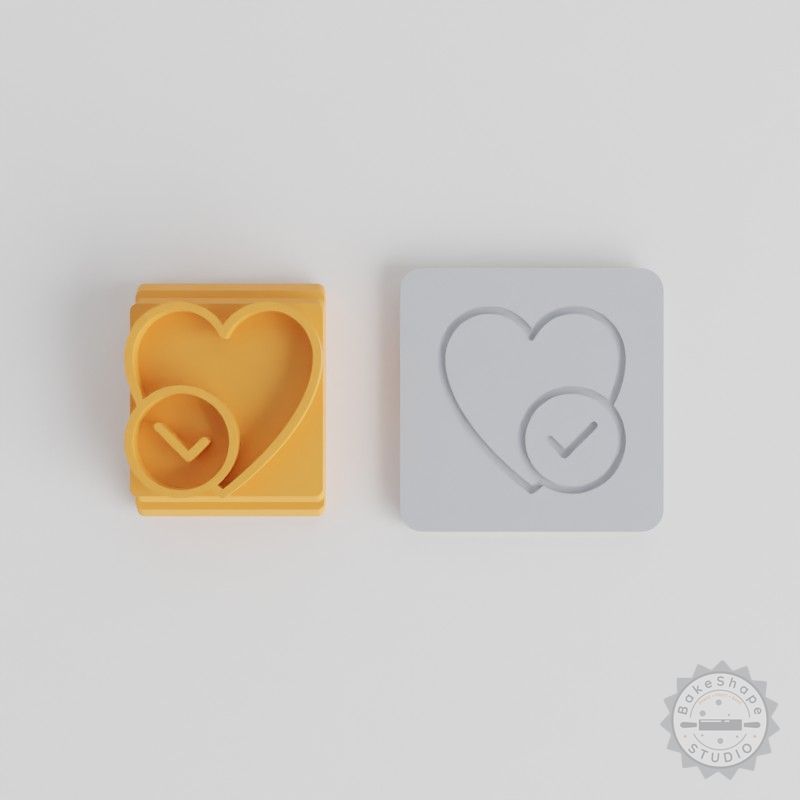 Heart Check Mark Stamp Tile Set, 5 Sizes for Clay, Cookies, Fondant