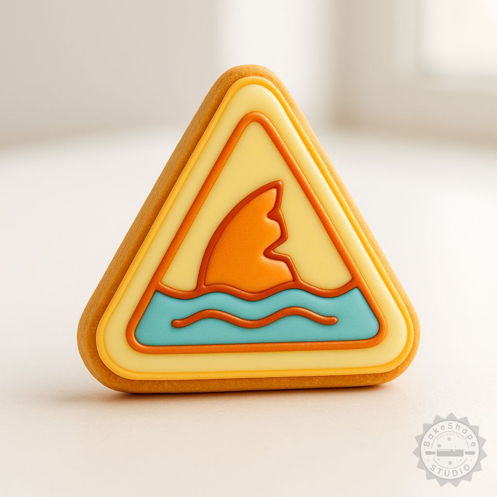 Shark Warning cookie cutter and stamp set STL for 3D printing with small, medium, and large sizes