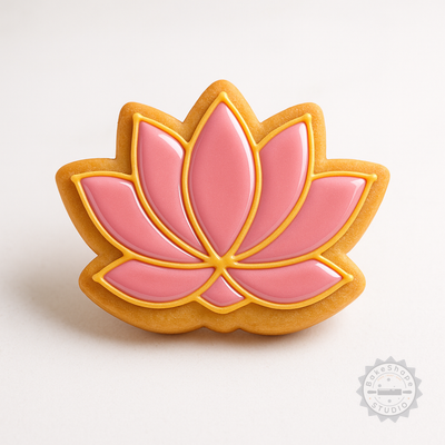 Decorated example 1 of Lotus Shape Cutter and Stamp Set, 6-Piece Cookie and Fondant Decorating Tools, S/M/L Sizes, Sacred Flower Design