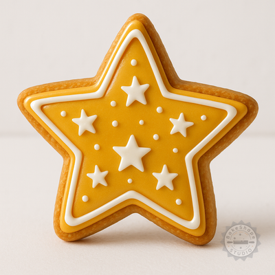 Decorated example 1 of Star Shape Cutter and Stamp Set, Perfect for Cookies, Fondant, 6-Piece Set, Multi-Size S/M/L
