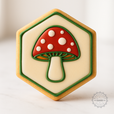 Decorated example 1 of Mushroom Shape Cutter and Stamp Set, Perfect for Cookies and Fondant, 3 Sizes