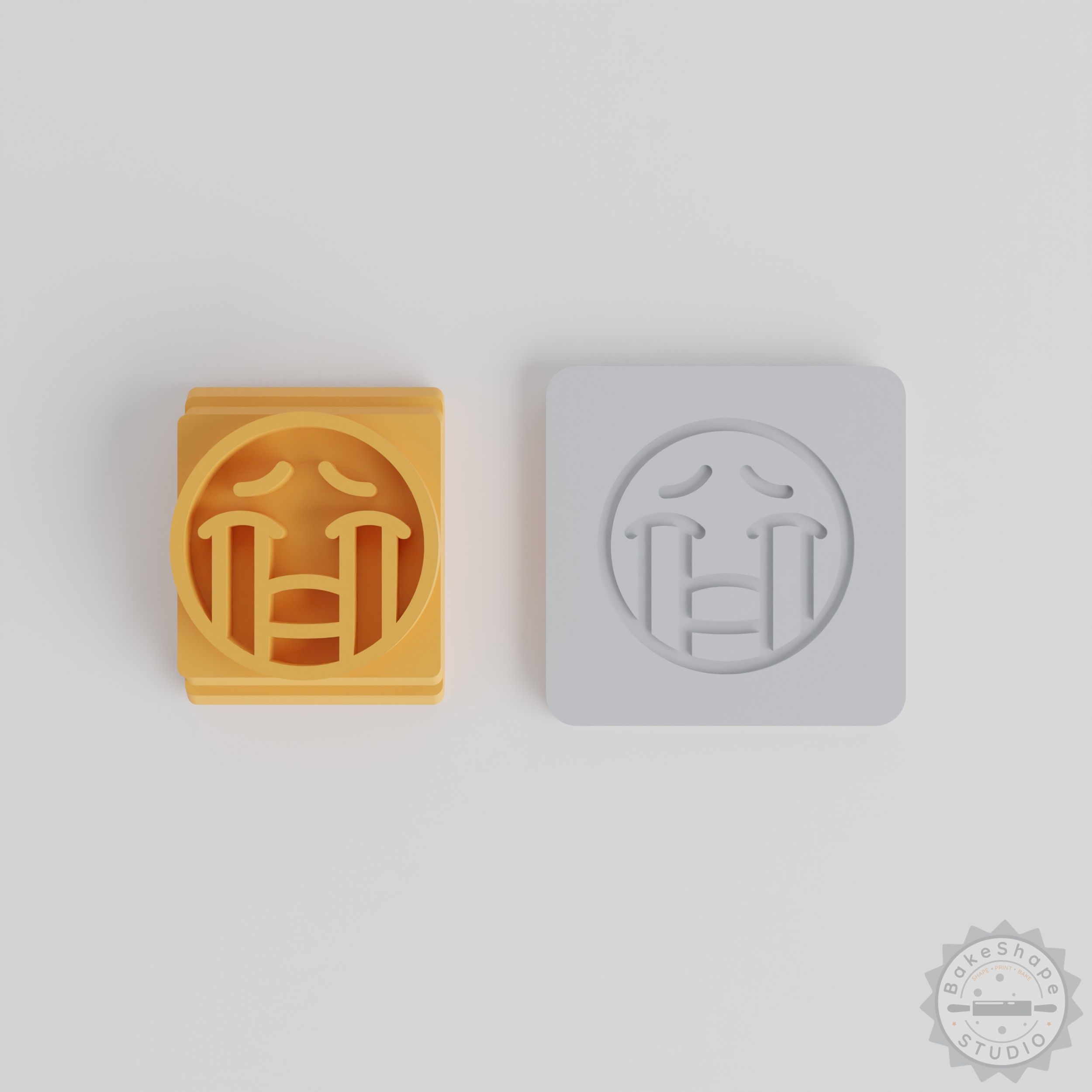 Crying Face Stamp Tile Set, 5 Sizes for Clay, Cookies, Fondant, Sad Tearful Emoji Design