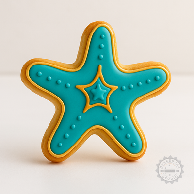 Decorated example 1 of Starfish Cookie Cutter & Stamp Set, Fondant Tools, 3 Sizes (S/M/L), 6-Piece Sealife Design