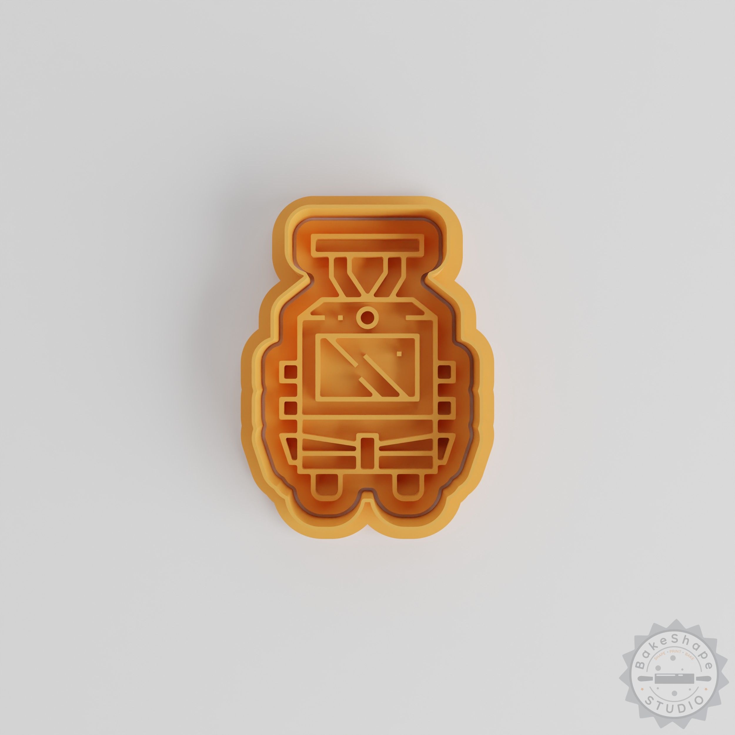 Train shape cutter and stamp set STL for cookie and fondant molds in small, medium, and large sizes