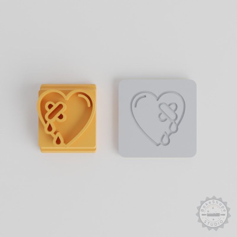 Broken Heart Stamp Tile Set, 5 Sizes, Heartache Design for Clay, Cookies, Fondant