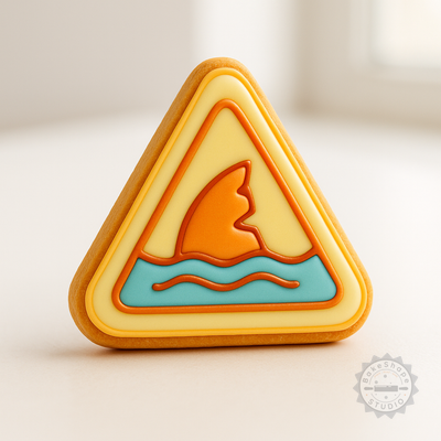 Decorated example 1 of Shark Warning Shape Cutter and Stamp Set, Cookie Fondant Tools, S/M/L Sizes, 6-Piece Shark Sign Design