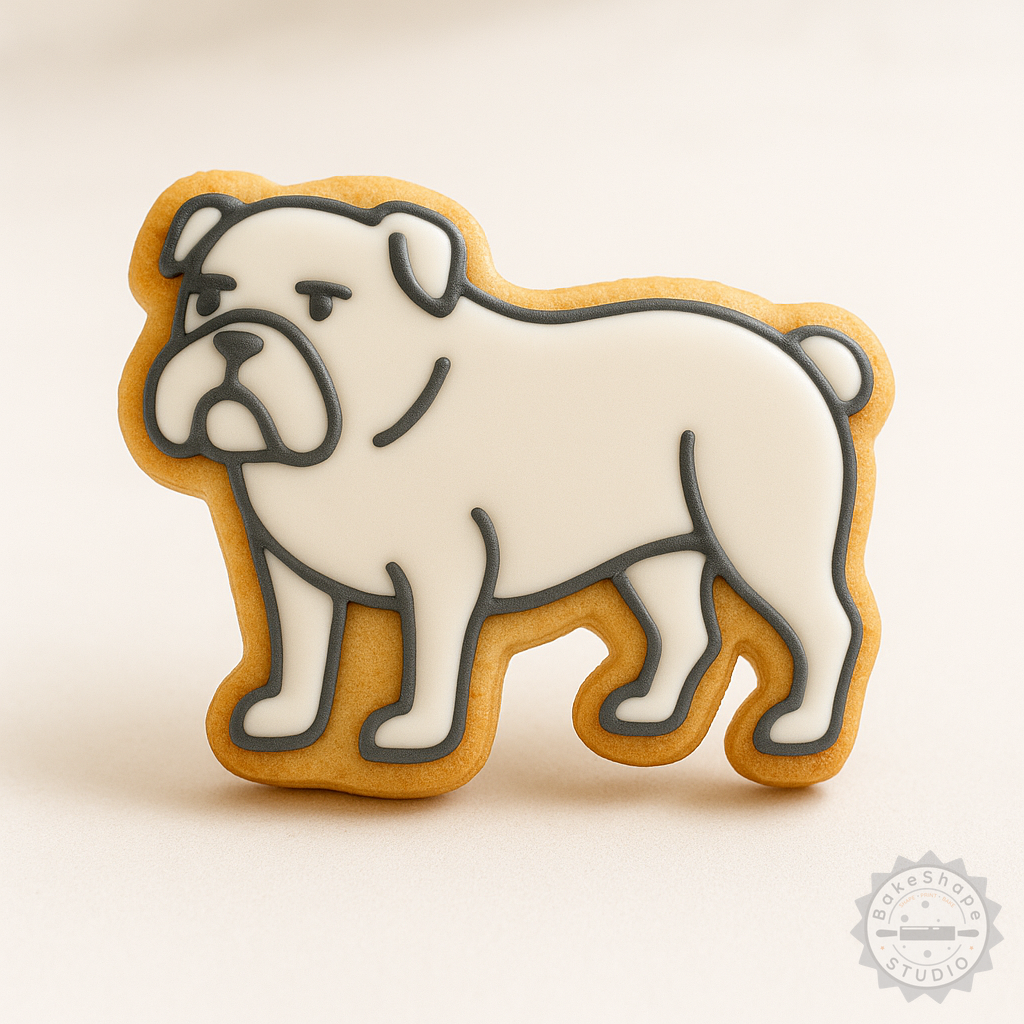 Decorated example 1 of Bulldog Cookie Cutter and Stamp Set, Perfect for Fondant, 6-Piece, S/M/L Sizes, Dog Breed, Puppy, Animal Design