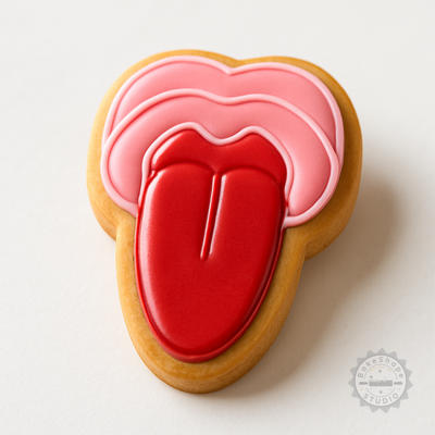 Decorated example 1 of Tongue Shape Cutter & Stamp Set, Cookie & Fondant Decorating Tools, S/M/L Sizes, 6-Piece Collection