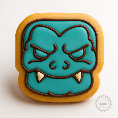 Decorated example 1 of Monster Shape Cutter and Stamp Set, Sizes S/M/L, 6-Piece Cookie, Fondant Decorating Bundle