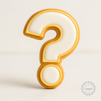 Decorated example 1 of Question Shaped Cookie and Fondant Cutter Set, Stamp Tool, 6 Piece, S/M/L Sizes