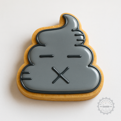 Decorated example 1 of Emoji Poop Shape Cutter and Stamp Set, Cookie and Fondant Tool, 6-Piece with 3 Sizes