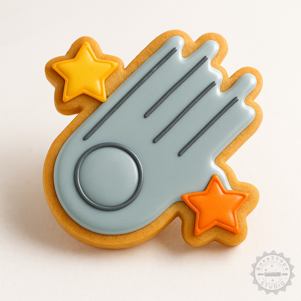 Decorated example 1 of Asteroid Cookie Fondant Cutter Set, 6-Piece Prehistoric Shapes, Dino Meteor, S/M/L Sizes