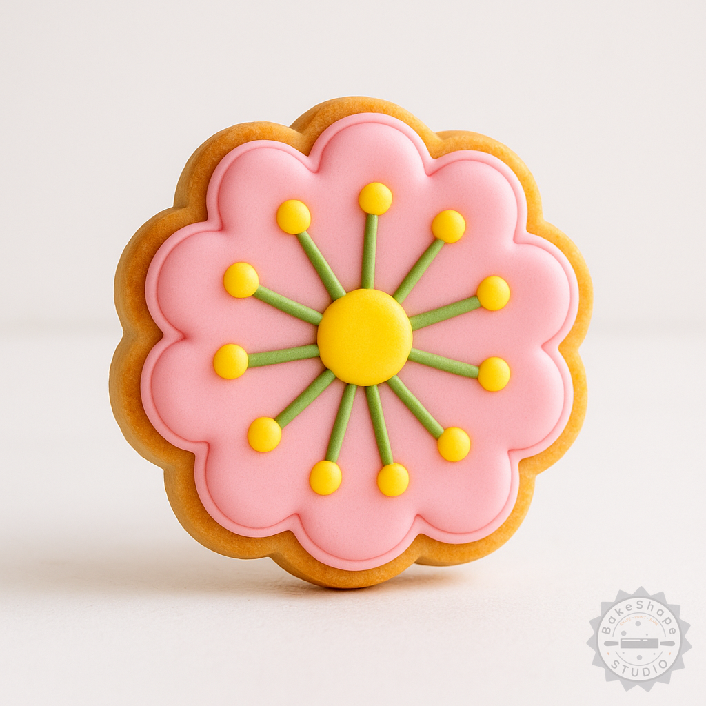 Decorated example 1 of Candytuft Flower Shape Cutter & Stamp Set for Cookies & Fondant - 6 Piece, 3 Sizes