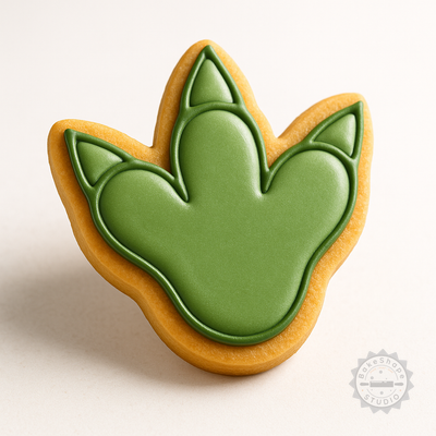 Decorated example 1 of Dinosaur Foot Cookie & Fondant Cutter Set, 6 Pc, Jurassic Prehistoric Track Stamps in S/M/L Sizes