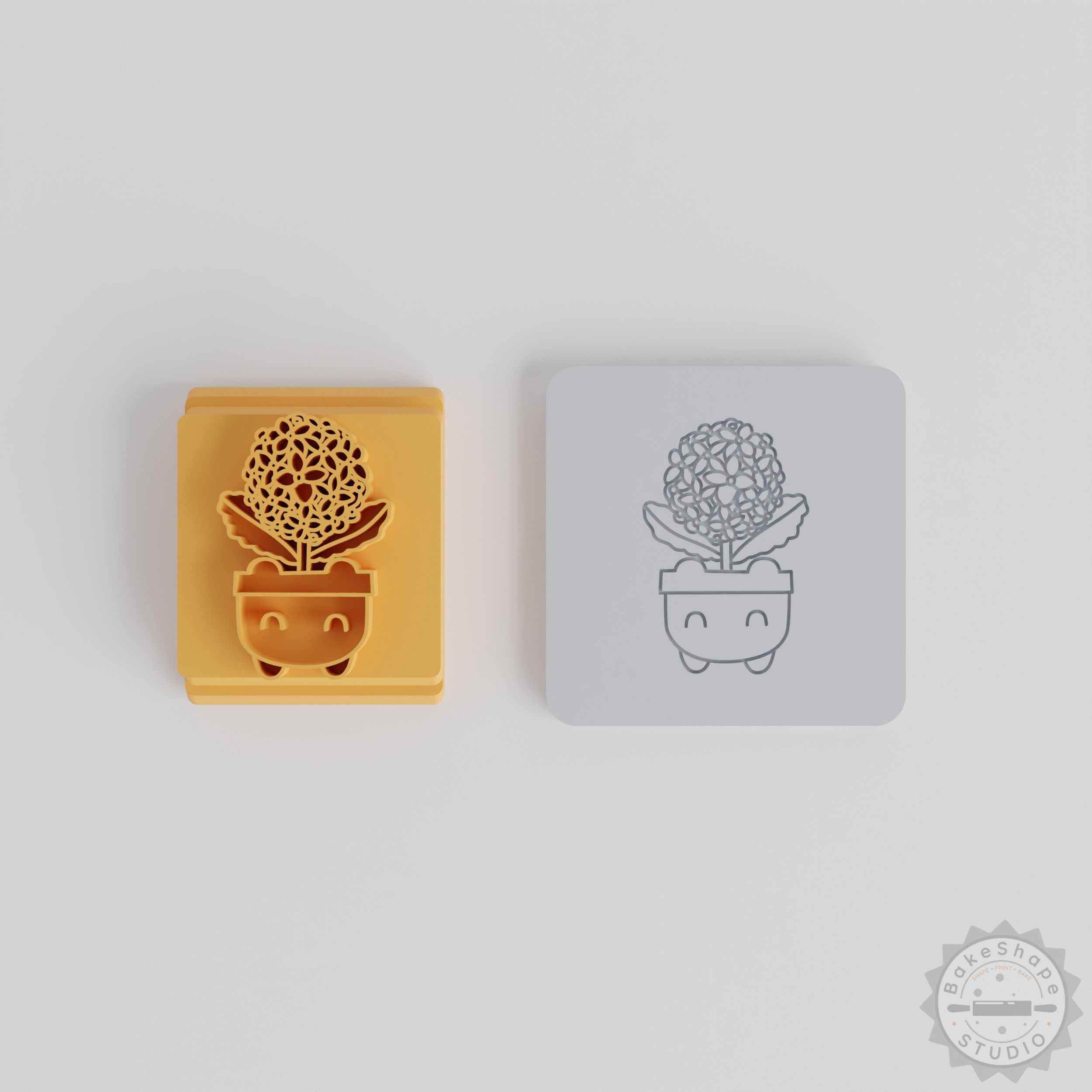 Hydrangea Flower Pot Set, Flower Stamp Tiles for Clay, Fondant, Cookies, Multiple Motif Sizes