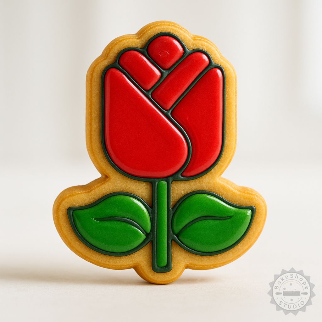 Rose shape cookie cutter and stamp set STL for 3D printing in small, medium, and large sizes