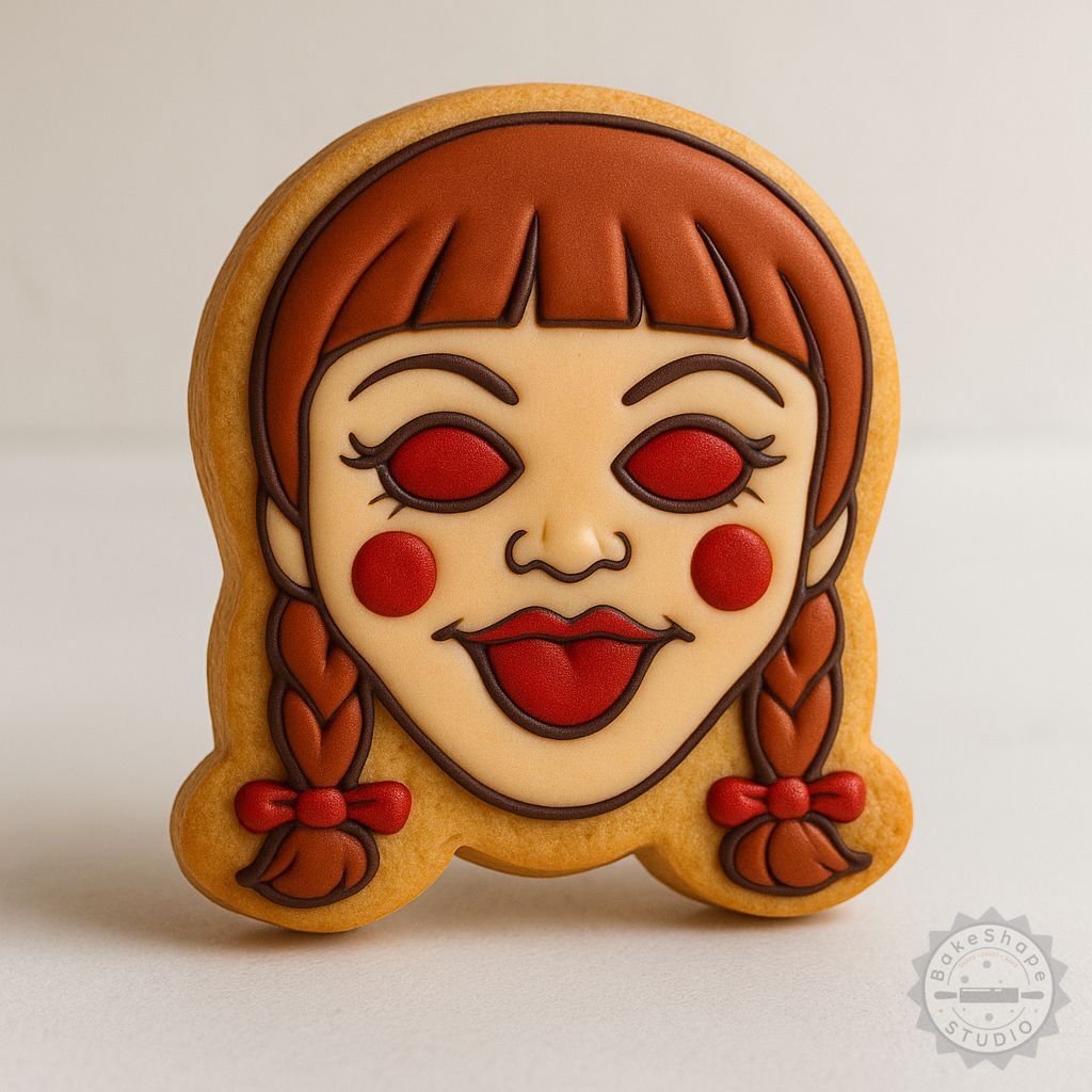 Creepy Doll Halloween cookie cutter and stamp set STL for 3D printing in three sizes
