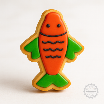 Decorated example 1 of Carps Cookie Cutter and Stamp Set, 6 Pieces, Koi Fish Shapes, Perfect for Fondant, Baking, S/M/L Sizes, Fortune Fish Design