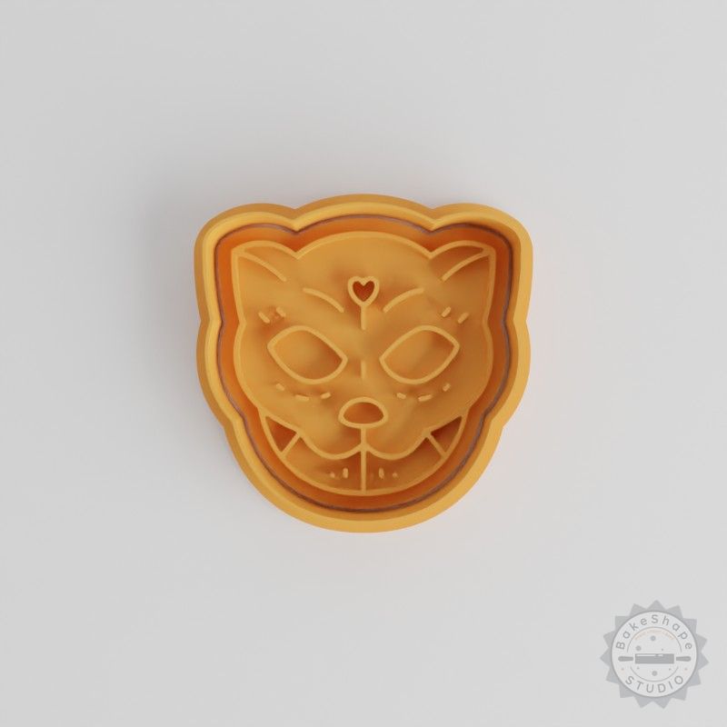 Cat Cookie Cutter and Stamp Set, Day of the Dead Sugar Skull Designs, 3 Sizes, 6 Pieces