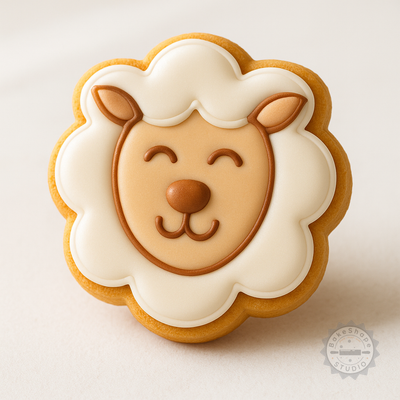 Decorated example 1 of Sheep Cookie Cutter and Stamp Set, 6-Piece, Multi-Size Farm Animal Baking Tools