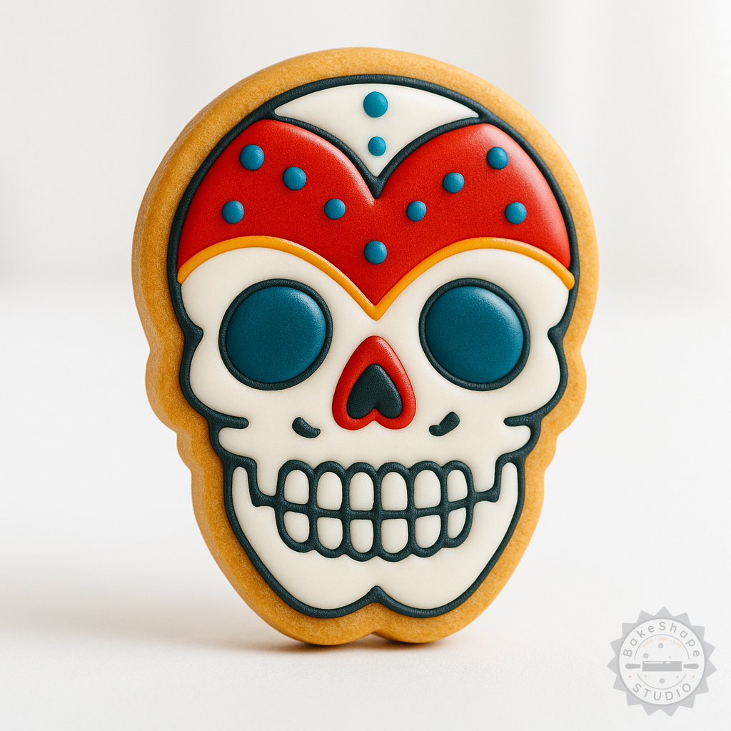 Decorated example 1 of Skull Shape Cutter & Stamp Set, 6-Piece Cookie & Fondant Tool, Small/Medium/Large Sizes, Halloween & Day of the Dead Baking