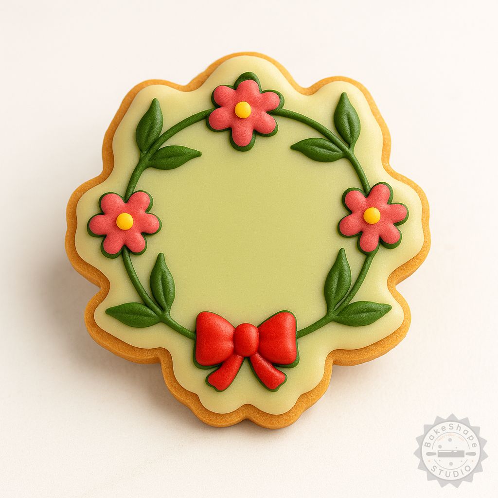 Wreath shape cookie cutter and stamp set STL for 3D printing with three sizes for cookies and fondant
