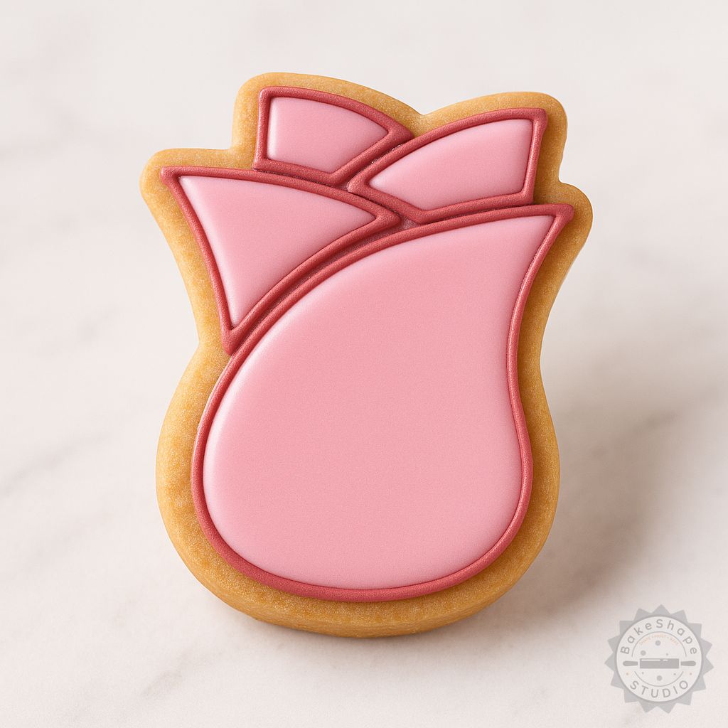 Rose cookie cutter and stamp set STL with three sizes for 3D printing floral baking tools