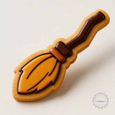 Decorated example 1 of Magic Broom Cookie Cutter Set, 6-Piece Fondant Stamp, Wizard Broomstick, Perfect for Baking