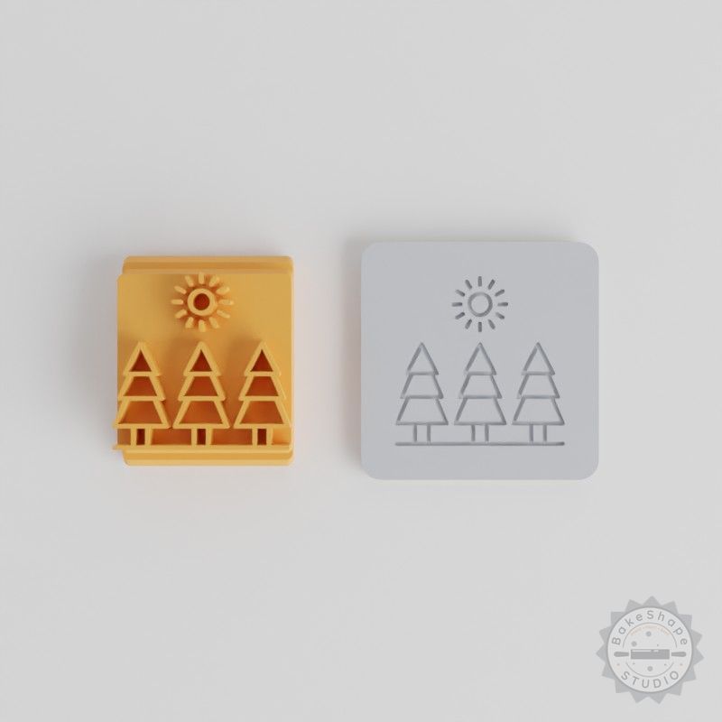 Trees Stamp Tile Set for Clay and Fondant, 5 Motif Sizes, Perfect for Crafts and Baking