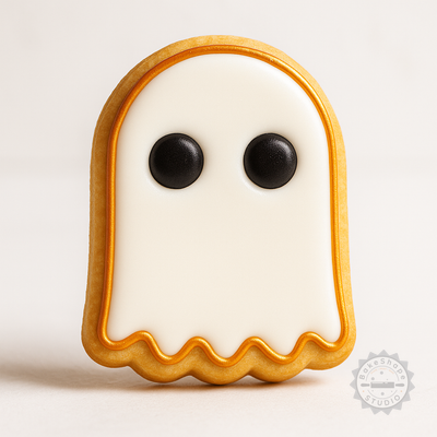 Decorated example 1 of Ghost Shape Cutter & Stamp Set, Halloween Spirit Cookie Tools, 6 Piece, S/M/L Sizes