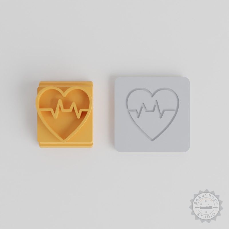 Heartbeat Stamp Tile Set, 5 Sizes for Clay, Cookies, Fondant, Heart Rate Motif, Cardiac Rhythm Design