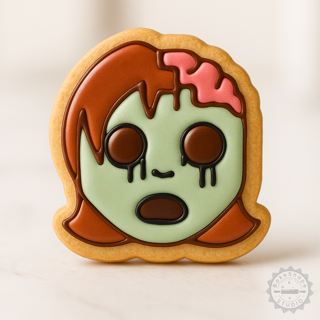 Decorated example 1 of Zombie Girl Cookie Cutter and Stamp Set, Perfect for Halloween Treats, 6 Pieces in S/M/L Sizes