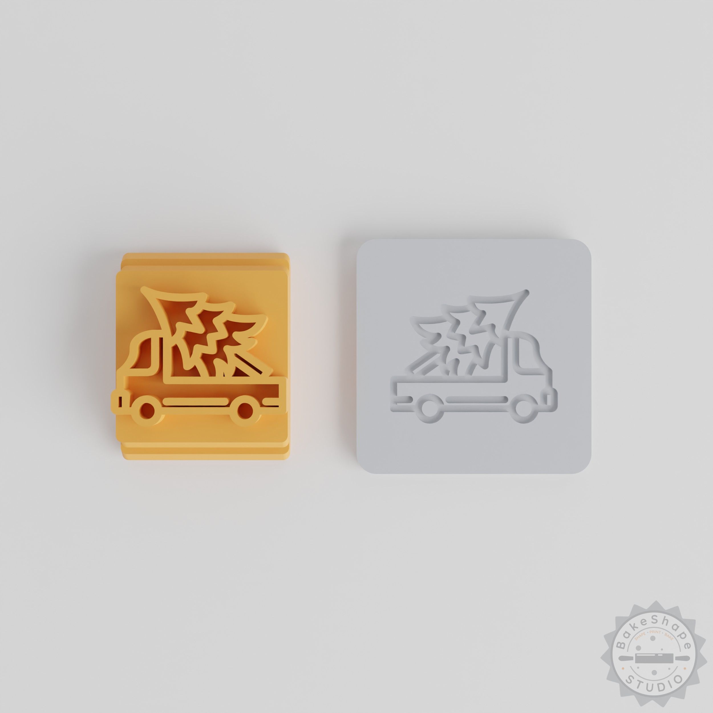 Holiday Truck Stamp Tile Set, 5 Sizes, Christmas Cookie, Clay, Fondant Decoration