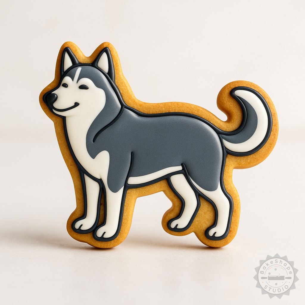 Siberian Husky cookie cutter and stamp set STL for 3D printing in three sizes