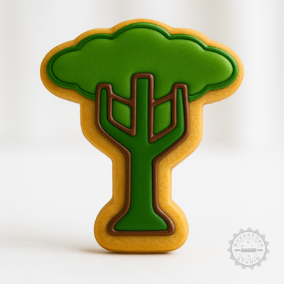 Decorated example 1 of Tall Tree Cookie Cutter and Stamp Set, 6-Piece Fondant Decorating Tool, 3 Sizes