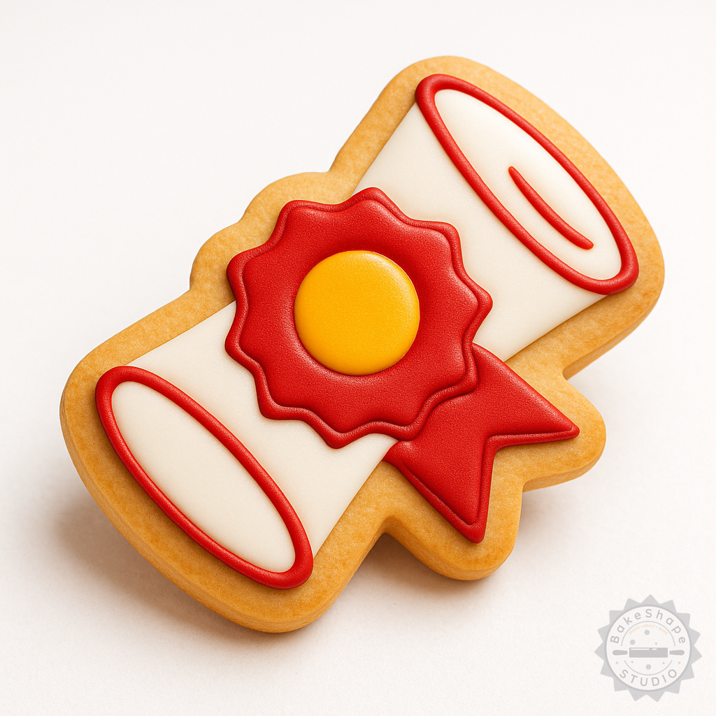 Decorated example 1 of Diploma Cookie Cutter Set, Shape Cutter & Stamp for Fondant, Baking Decoration, Graduation Theme, 6 Pieces in 3 Sizes