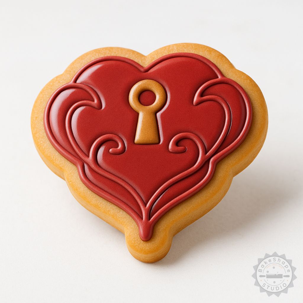 Locked Heart cookie cutter and stamp set STL for 3D printing in three sizes for baking and fondant decoration