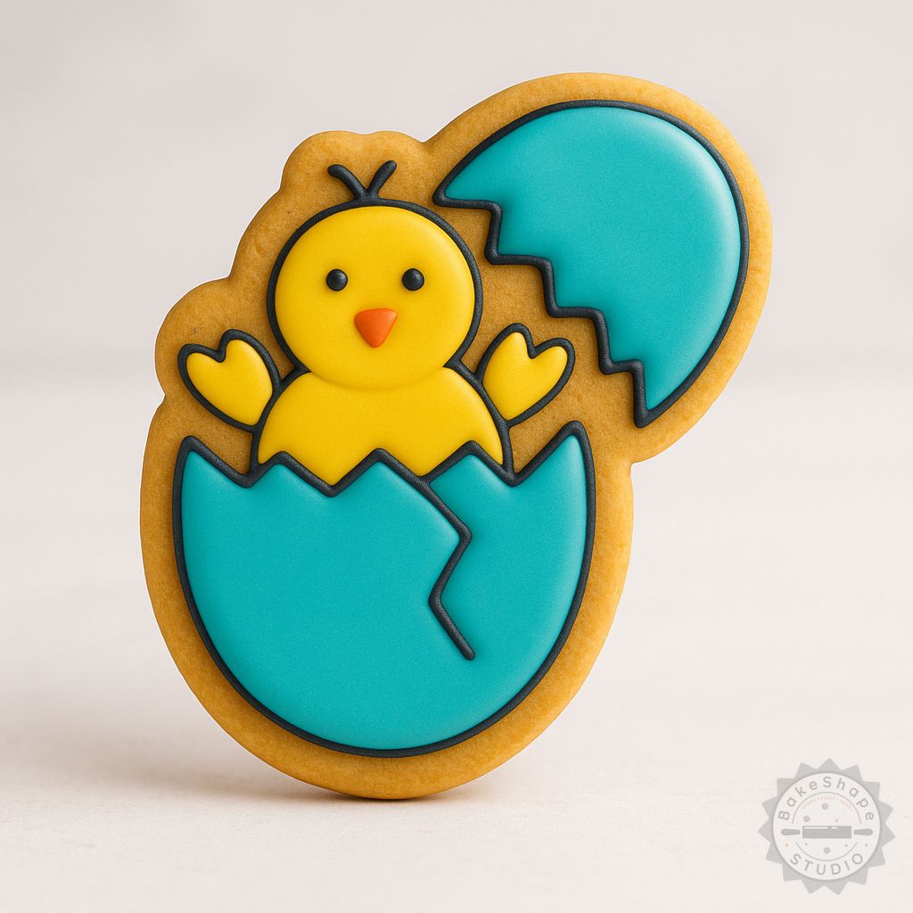 Chick Egg cookie cutter and stamp set STL for 3D printing with hatching chick and Easter egg designs