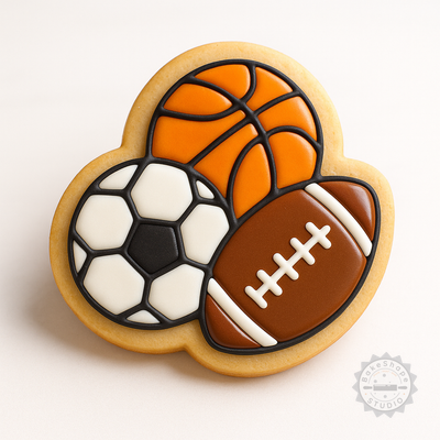 Decorated example 1 of Sports Shape Cutter and Stamp Set, Perfect for Cookies and Fondant, 6-Piece Collection in S/M/L Sizes