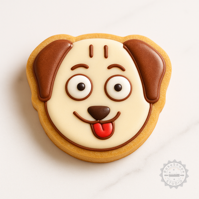 Decorated example 1 of Dog Face Cookie Cutter and Stamp Set, 6 Pieces, Perfect for Cookies and Fondant