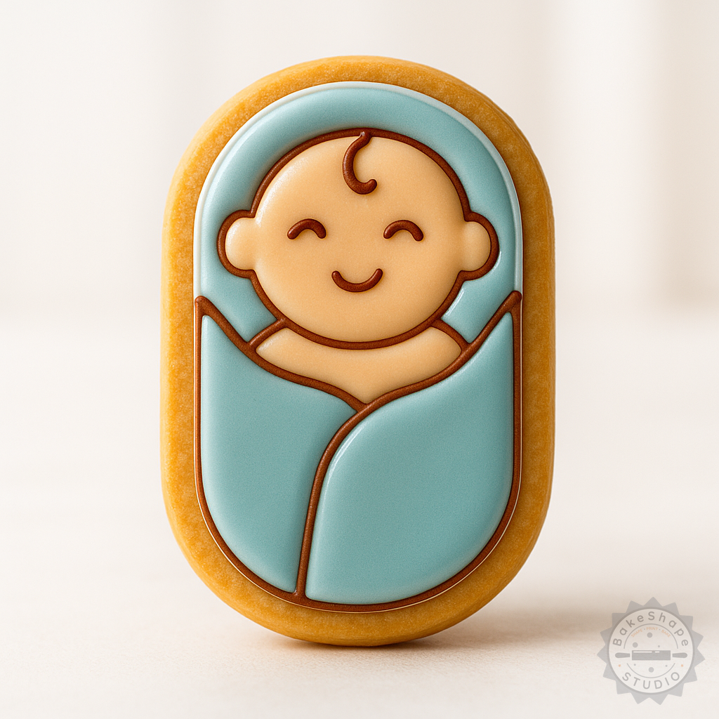 Decorated example 1 of Baby Shape Cutter & Stamp Set, Perfect for Cookies & Fondant, 6-Piece S/M/L Sizes