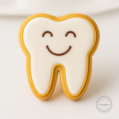 Decorated example 1 of Healthy Teeth Cookie Cutter and Stamp Set, 6-Piece Dental Shape Cutter for Fondant and Cookies