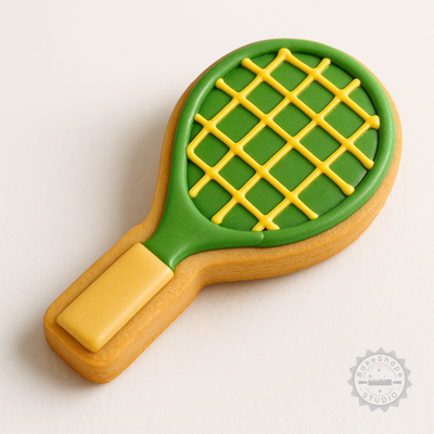 Decorated example 1 of Tennis Racket Shape Cutter and Stamp Set, Cookie Fondant Cutter, Sizes S/M/L, 6-Piece Set