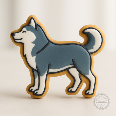 Decorated example 1 of Alaskan Malamute Cookie Cutter and Stamp Set, 6-Piece, S/M/L Sizes, Perfect for Baking with Furry Dog Design